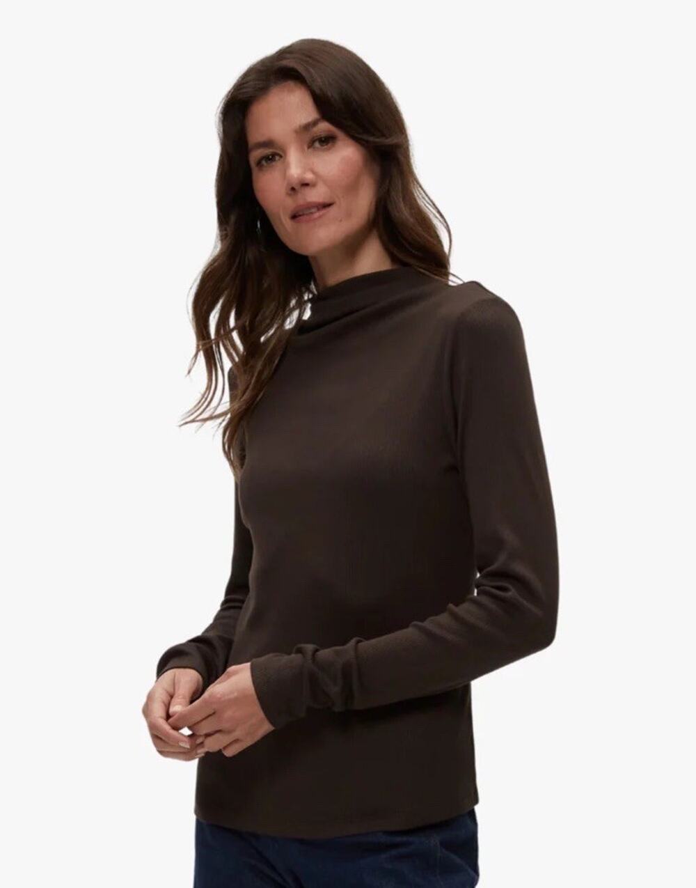 Michael Stars Janine Mock Neck Long Sleeve Black Top Sz S Minimalist Capsule